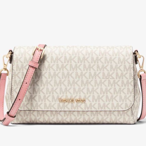 LAST ONE NWT Michael Kors Logo Crossbody Convertible Bag Ivory Pink Shoulder Bag - Picture 9 of 11